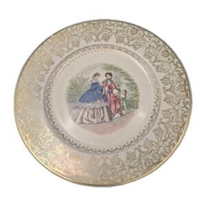 Imperial by Salem China 23KT Gold Trim Service Plate Vintage Blue Made in USA